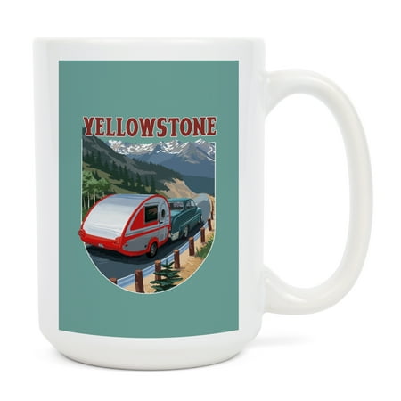 

15 fl oz Ceramic Mug Yellowstone Montana Retro Camper Contour Dishwasher & Microwave Safe