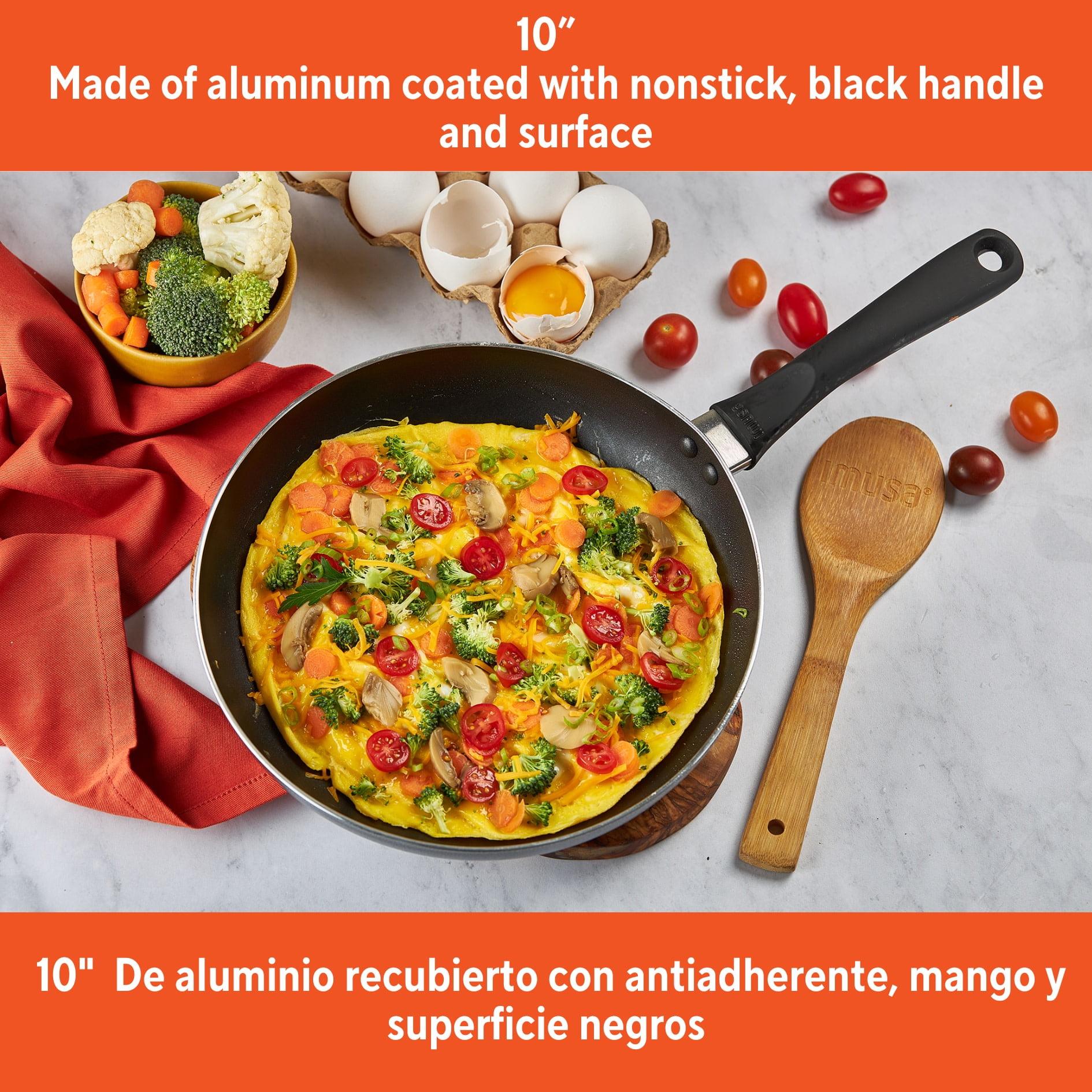 (2 pack) IMUSA 10in Charcoal Aluminum Nonstick Fry Pan with Soft Touch Handle, Black