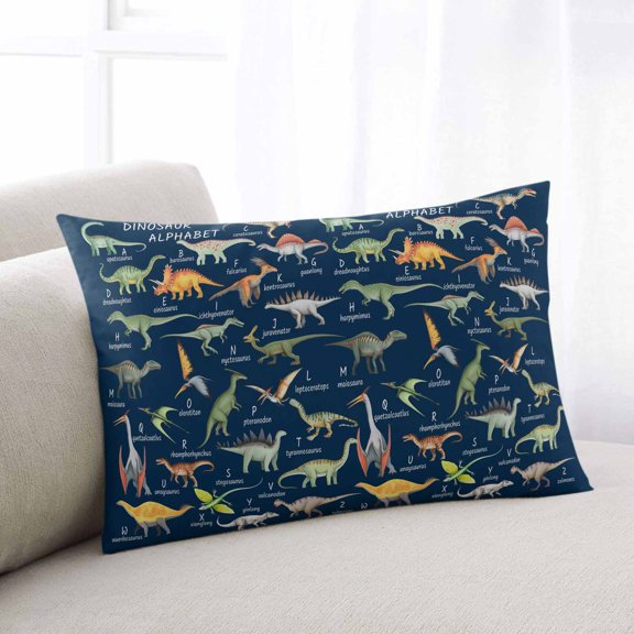 Blue Dinosaur Throw Pillow Covers, Vintage Letters Farm Animals Soft Breathable Pillow Cases with Invisible Zipper for Sleeping, Standard Pillowcases for Couch Bed Sofa Chair 20x26 Inches