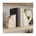 thumbnail image 4 of Set of 2 Modern Geometric Bookends - Marble with Inlay Heavy-Duty Decorative Supports for Home, Office, Bedroom, and Living Room - 6", 6" White, 4 of 12