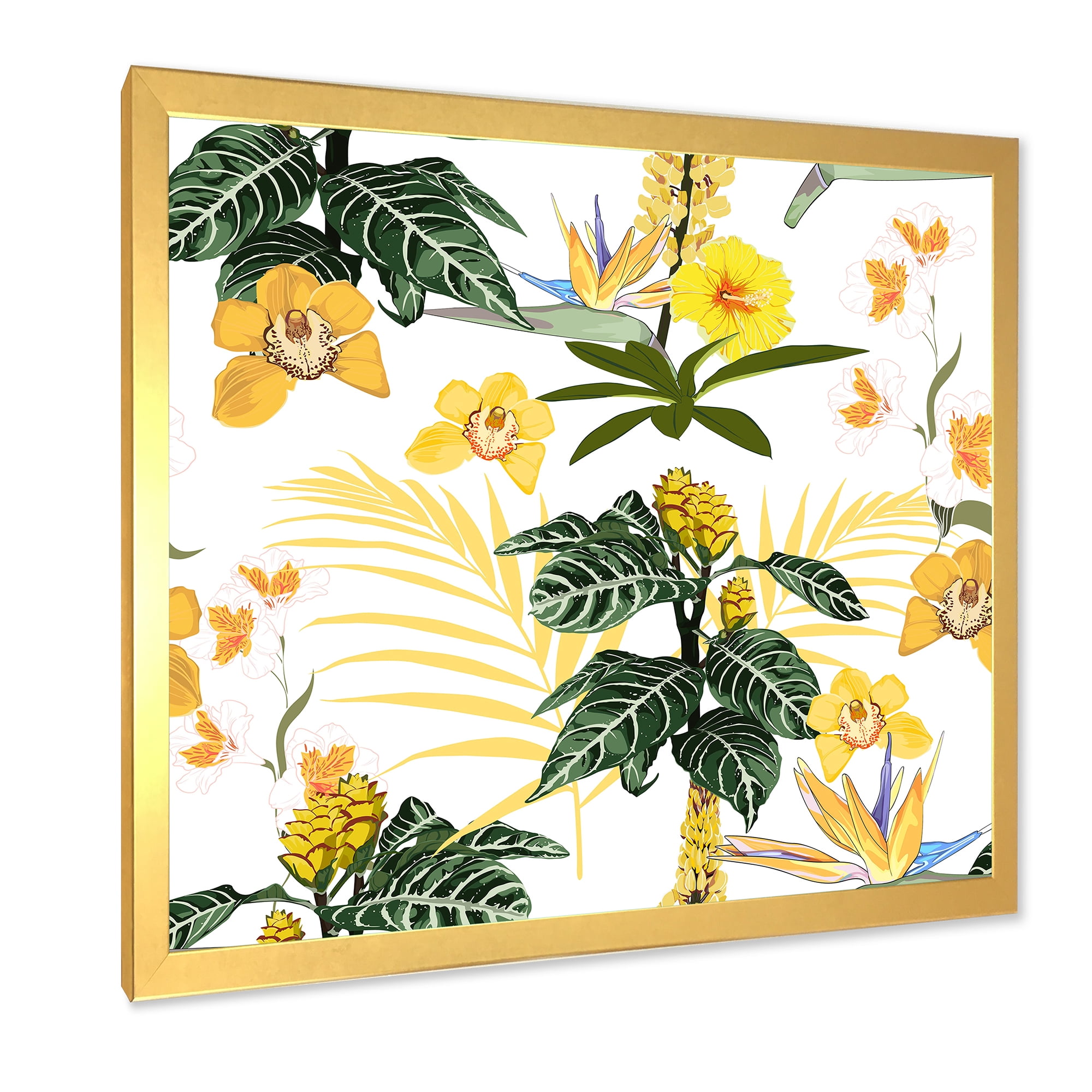 Designart 'Pattern Of Beautiful Yellow Flowers ' Modern Framed Art Print