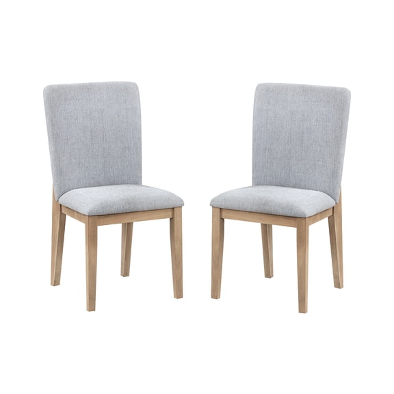 JERFIT Modern Gray Linen Dining Chairs, Set of 2 Armless Side Chairs with Oak Finish Legs for Kitchen and Dining Room