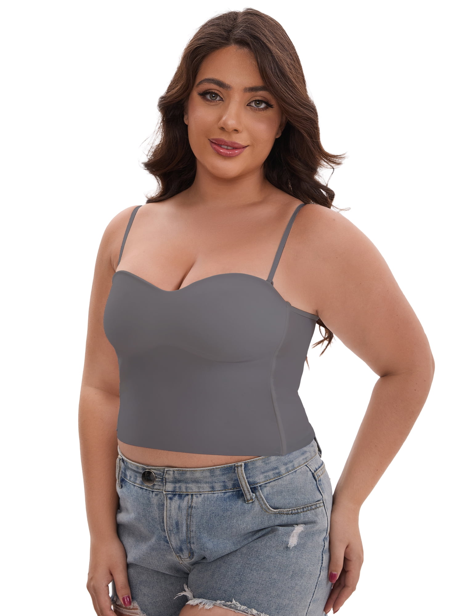 DARING DIVA Women's Plus Spaghetti Straps Wireless Padded Camisole XL Gray