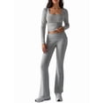 thumbnail image 1 of 2 Piece Square Neck Lounge Set Womens Wide Leg Pants Slightly Crop Top Sweatsuit Sets Flower Gray S, 1 of 9
