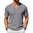 thumbnail image 2 of Men's Oversized Cotton Summer T-Shirts Solid Color Short Sleeved Deep V Linen Casual Summer Classic Cotton T Shirts - Dark Gray∣2XL, 2 of 7