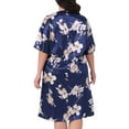 thumbnail image 4 of DARING DIVA Women's Plus Size Satin Floral Short Sleeve Round Neck Nightgown 1X Navy Blue, 4 of 6