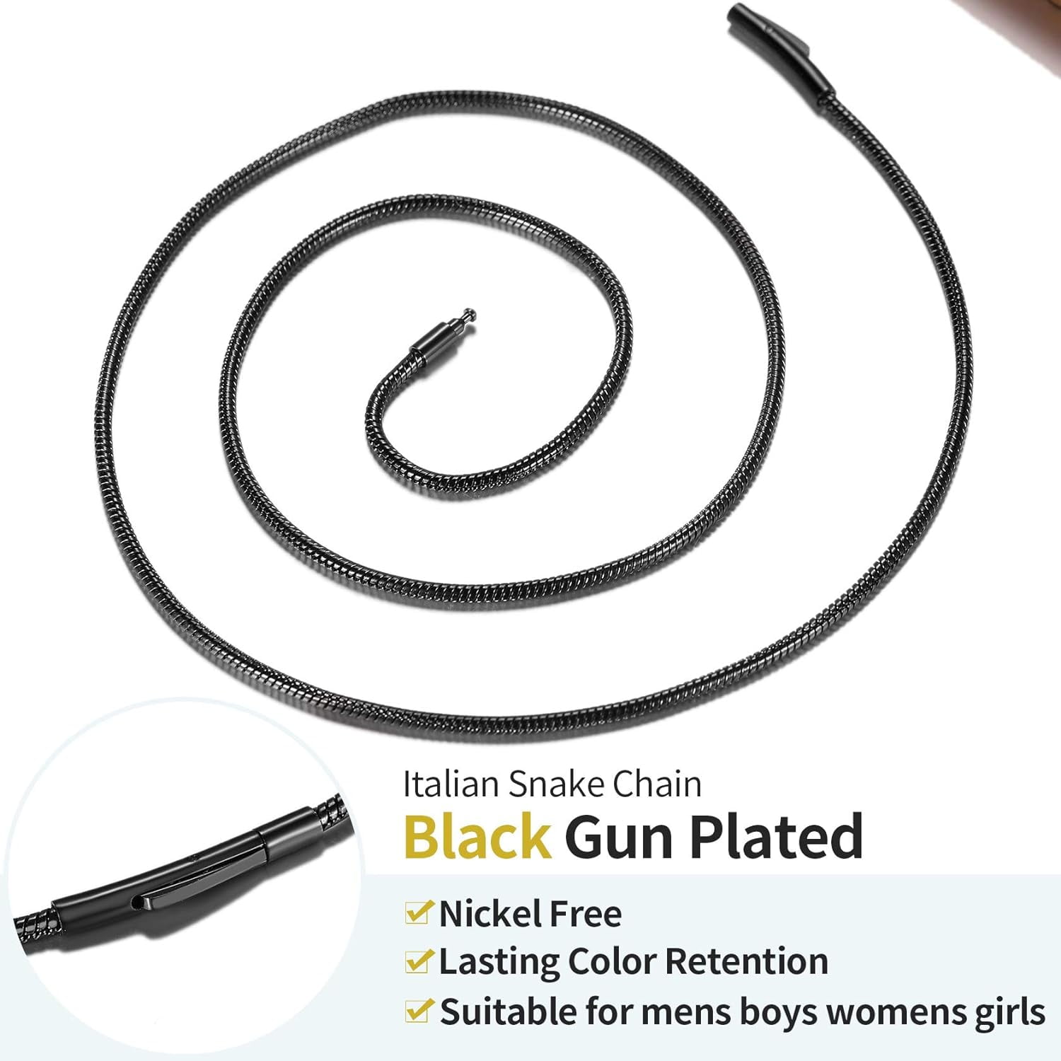 ChainsHouse 2.0mm Thin Black Snake Chain Necklaces for Women Men Stainless Steel Waterproof 16"-30" Jewelry Gift
