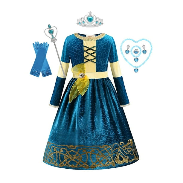 Valiente Merida ninas vestido Halloween princesa disfraz ninos fiesta verde Vintage vestidos invierno otono manga larga terciopelo ropa 9 10T etiqueta 150 Gao Jinjia LED Walmart en linea