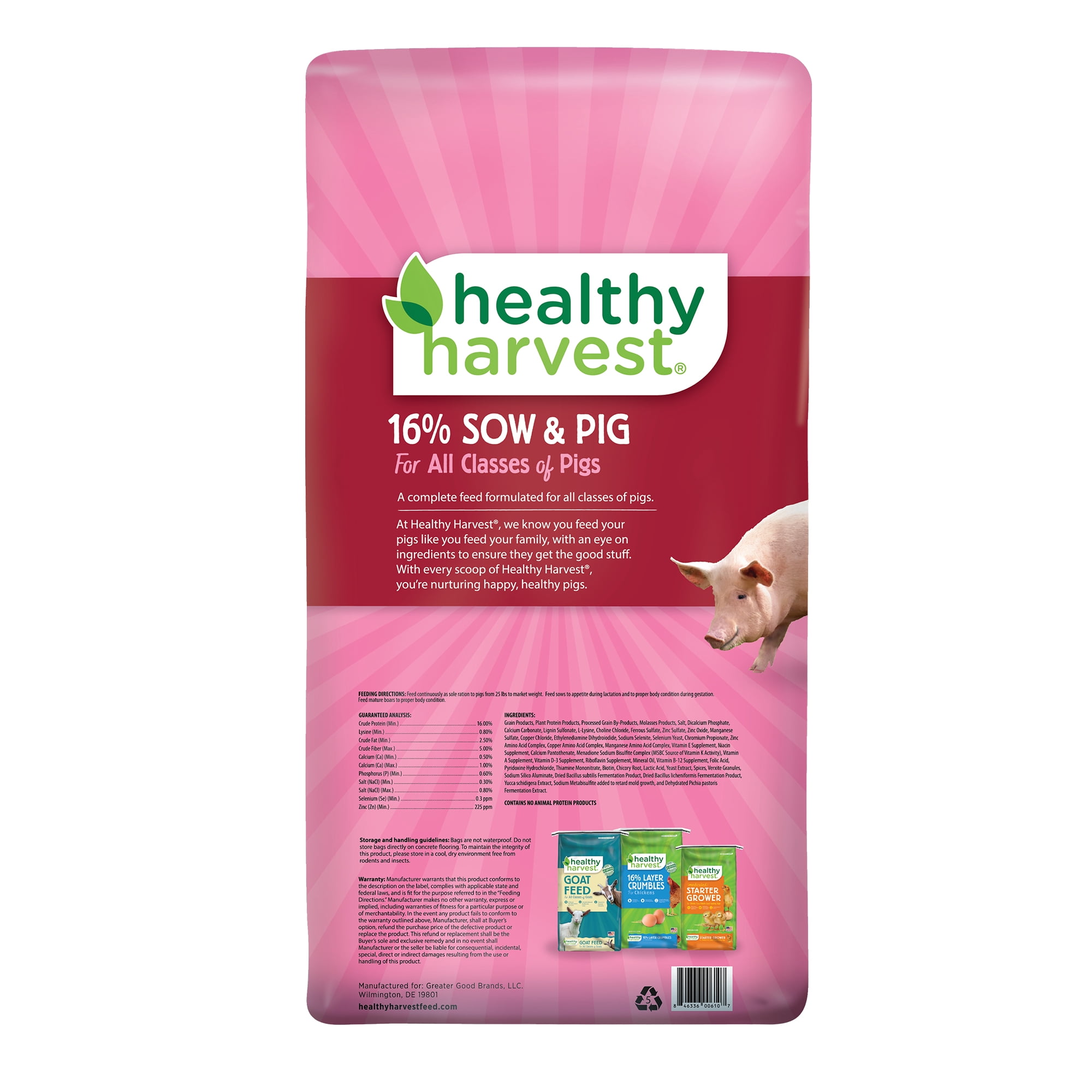 (3 pack) Healthy Harvest 16% Sow & Pig Pellet Feed, 40 lb Bag