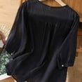 thumbnail image 5 of Dazajoo Embroidered Linen Shirts for Women Elegant V Neck Half Sleeve Blouse Lightweight Loose Summer Casual Tunic Tops,Black,L, 5 of 6
