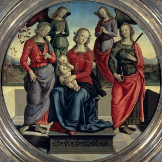 Vierge à l'Enfant Entourée de Deux Anges, St. Rose, et St. Catherine, 16ème S., Pietro Perugino (c. 1450-1523 / italien), musée du louvre, affiche imprimée parisienne (24 x 36)