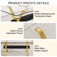 thumbnail image 5 of Dining table. Modern tempered glass dining table. Large modern office desk with gold plated metal legs and gray MDF crossbars, suitable for both home and office use. Kitchen. 71 ''x35.4''x30 '' 1105, 5 of 23