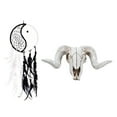 thumbnail image 1 of Yin Yang Attrape-Rêves Filet Circulaire avec Plumes Perles & Tête de Mouton en Résine Skull Tête Murale Animal 3D Longhorn, 1 of 8