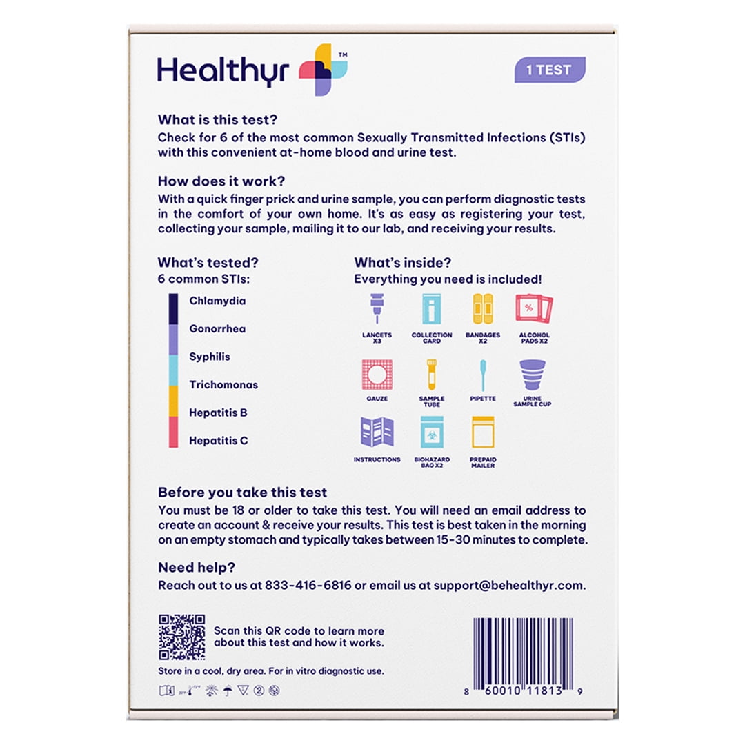 Healthyr 6 Panel STD Sexually Transmitted Infections At Home Test