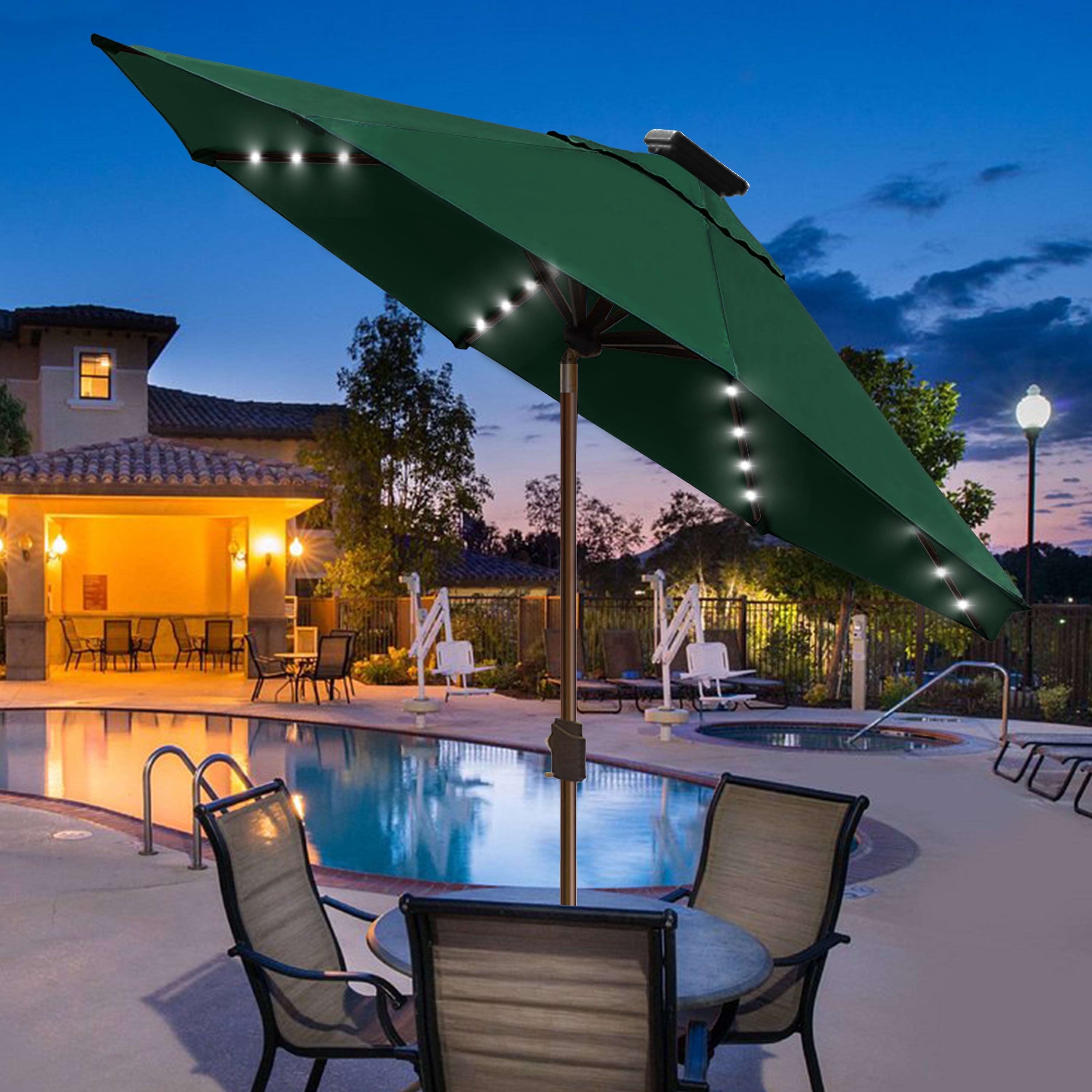 EliteShade Sunbrella Solar Umbrellas 9ft Market Umbrella with 80 LED Lights Patio Umbrellas Outdoor Table Umbrella with Ventilation and 5 Years Non-Fading Top,Emerald