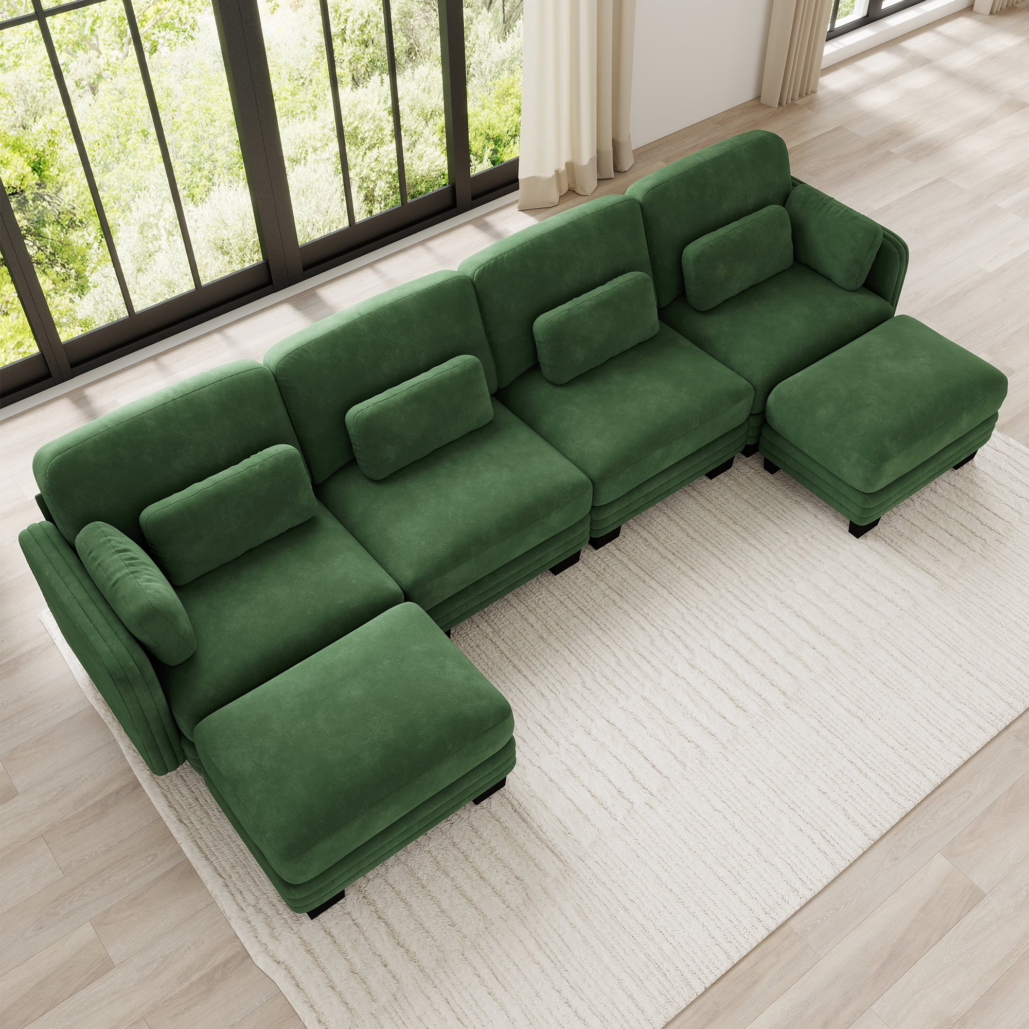 130" U-shaped Tufted Modern Modular Sectional 4 Seater Sofa Couch with 2 Ottomans and 6 Pillows