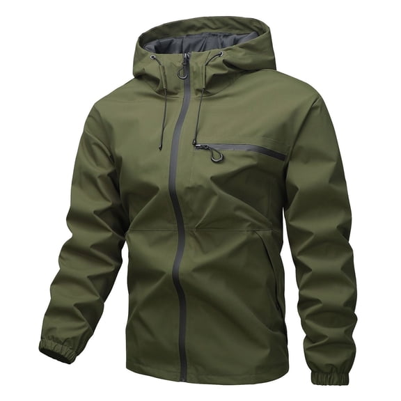 IROINNID Men's Hooded Softshell Jacket Full Zip Lightweight Outdoor Windbreaker Waterproof Rain Coat with Zipper Chest Pocket and Adjustable Hood