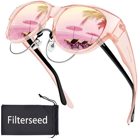GJX Fit Over Sunglasses for Prescription Glasses, Polarized UV Protection Wrap Around Shades for Men Women, Lightweight Driving Fishing Hiking Outdoor Eyewear with Pink Frame