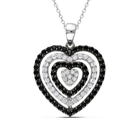 2-1/4 Carat T.G.W. Black Spinel and White Topaz with Diamond Accent Sterling Silver Double Heart Pendant, 18
