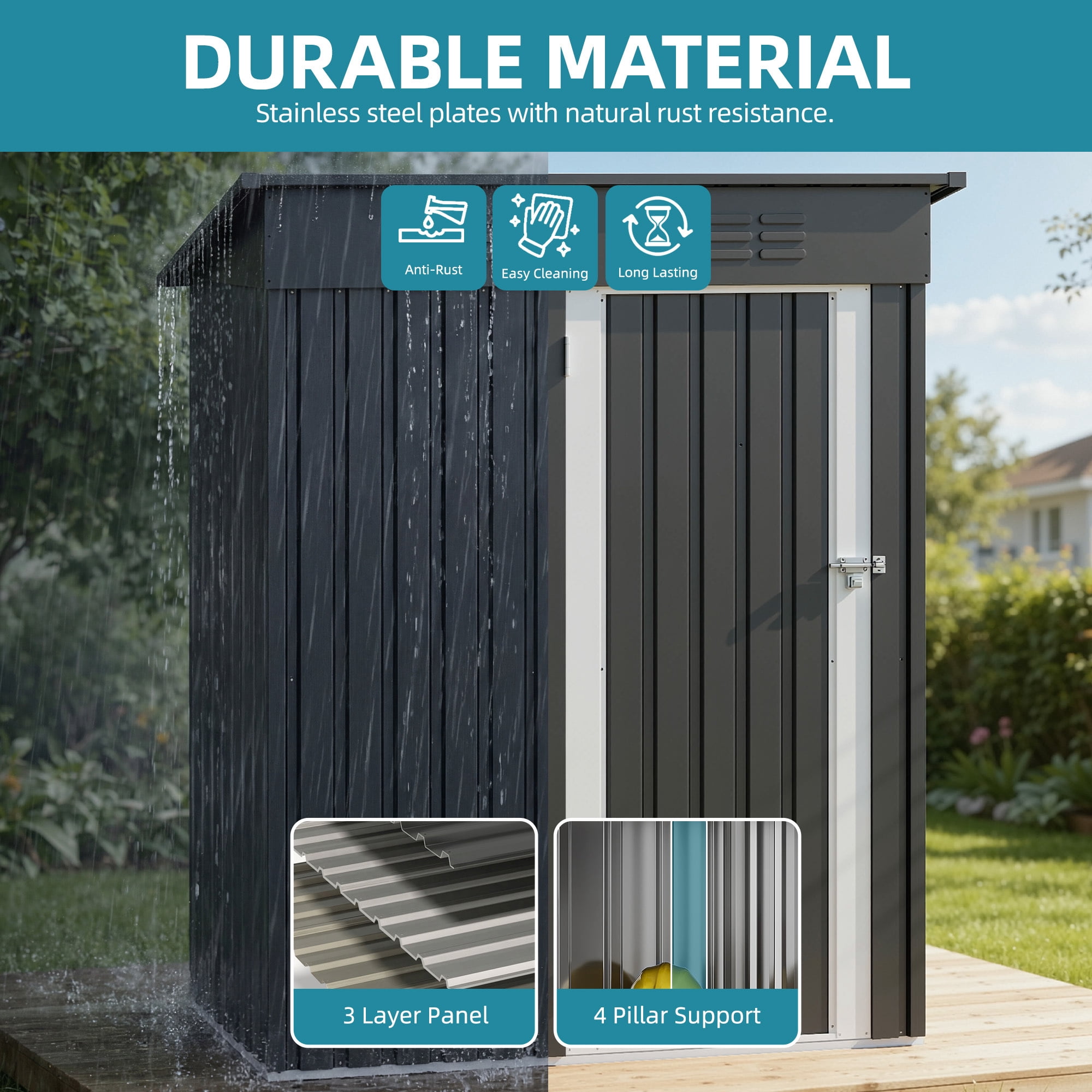 Uforic 5x3 FT Outdoor Storage Shed, Sturdy Metal Tool Sheds with Secure Door & Air Vent for Garden, Patio, Lawn, Store Bike, Trash Can, Lawnmower, Dark Gray