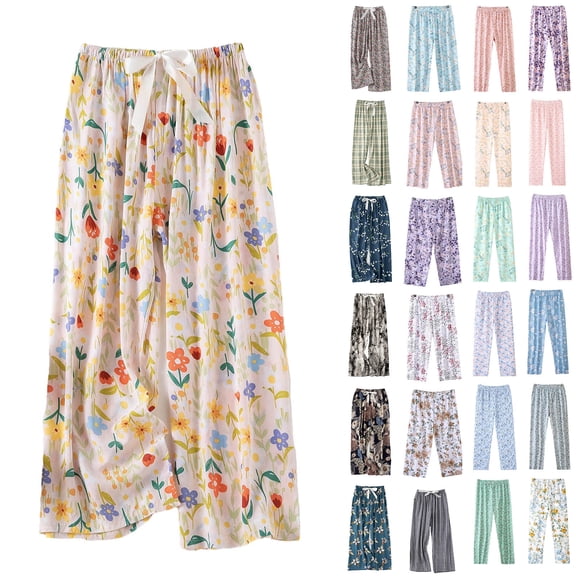 Juesizh Wide Leg Pants for Women Cute Printed Pants Casual Summer Elastic Waisted Homewear Trousers