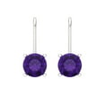 thumbnail image 3 of 2 Ct Round Cut Drop Dangle Purple Natural Amethyst 14K White Solid Solid Gold Everyday Dainty Earrings Lever Back, 3 of 7