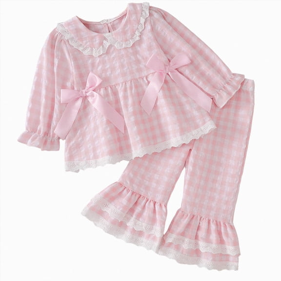 yboeqw Kids Girl Clothing Set Long Sleeve Plaid Shirt Tops Flare Pant Set Baby Girl Outfit 2 Piece Clothing,Size 6-12 Months