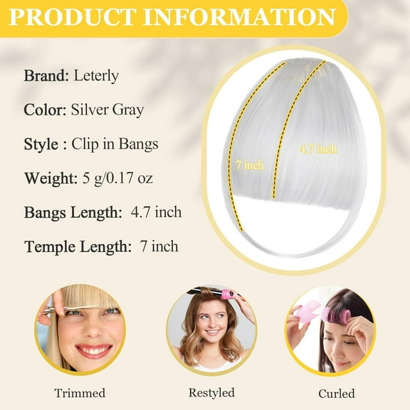 FGERFE-Clip in Bangs,Bangs Hair Clip Natural Wispy Air Extensions for Women Fake Fringe with Temples Hairpieces for Daily Wear Silver Gray