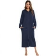 thumbnail image 3 of Women Zipper Robe Long Sleeves Hooded Loungewear Full Length Sleepwear Pockets Housecoat Long Soft Bathrobe, 3 of 6