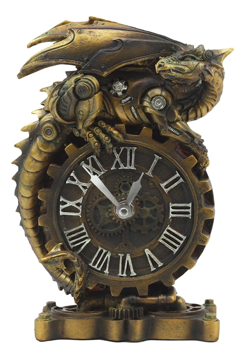 Ebros Chronos Resting Steampunk Dragon Table Clock Statue 8.25