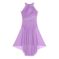 thumbnail image 6 of TiaoBug Womens Rhinestone Lyrical Dance Costume Sleeveless Modern Contemporary Asymmertical Dress Light Purple S, 6 of 7