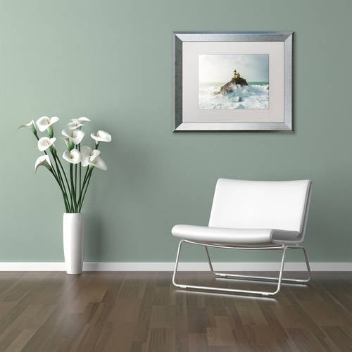 Trademark Fine Art "Haunted Lighthouse in the Storm" Canvas Art by Mathieu Rivrin, White Matte, Silver Frame