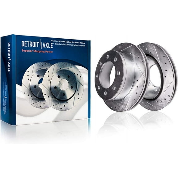 Detroit Axle - 12.72 inch (323mm) Rear Drilled and Slotted Brake Rotors Replacement for 2001 2002 Dodge Ram 2500 3500
