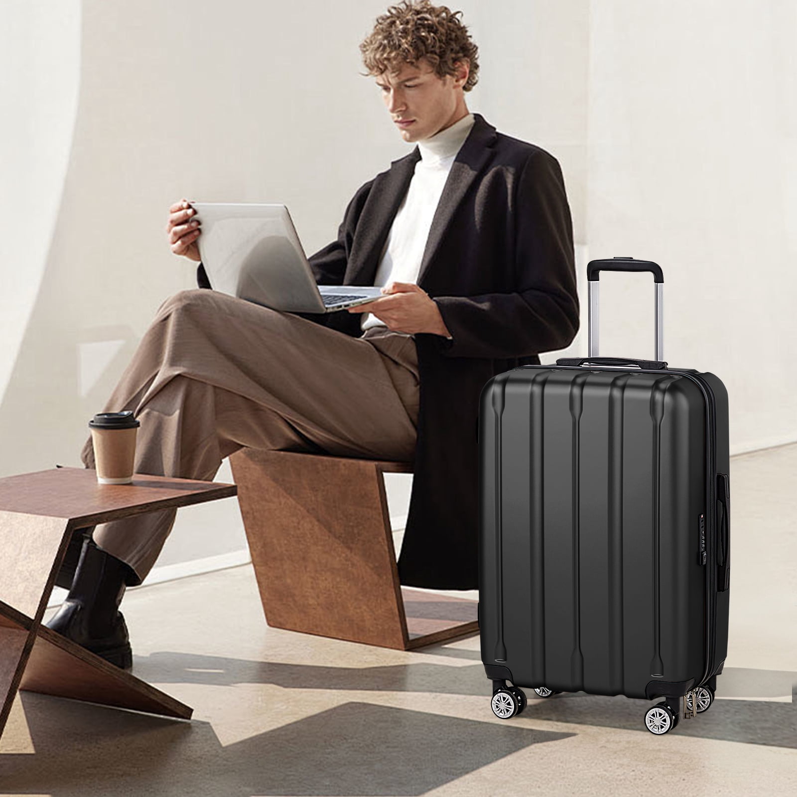 Ktaxon 3-Piece Hardshell Luggage Set Lightweight ABS+PC Carry On Suitcase with TSA Lock, 360° Spinner Wheels Black