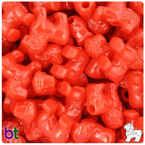 BeadTin Bright Red Opaque 22mm Lion Pony Beads (24pcs)