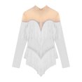 thumbnail image 3 of Haitryli Womens Fringe Latin Dance Leotard Rhinestones Bodysuit Dress for Stage Performance Outfit White M, 3 of 5