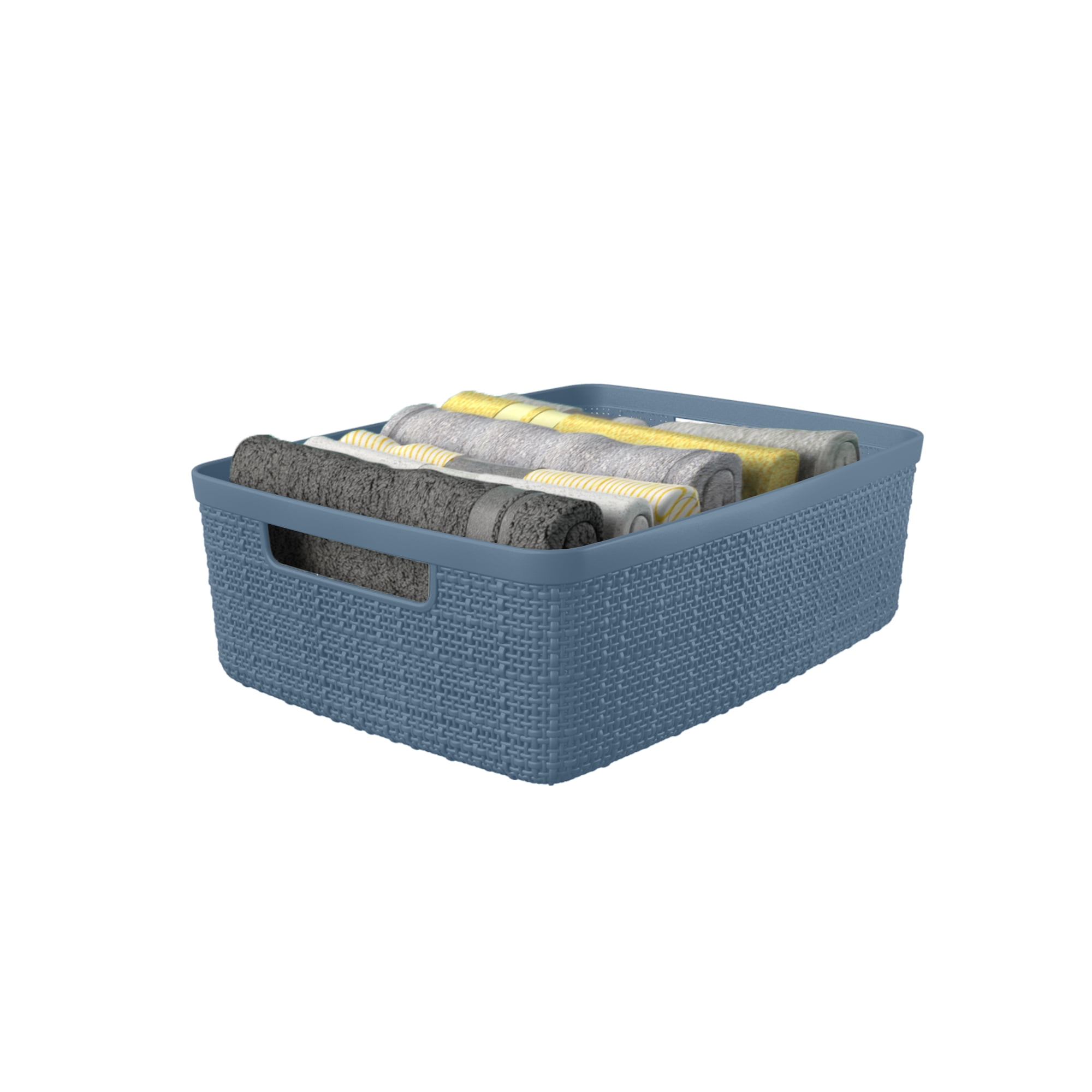 Curver Jute "Smedium" Basket, Resin Plastic Storage Bin, Denim Blue, 4 Pack