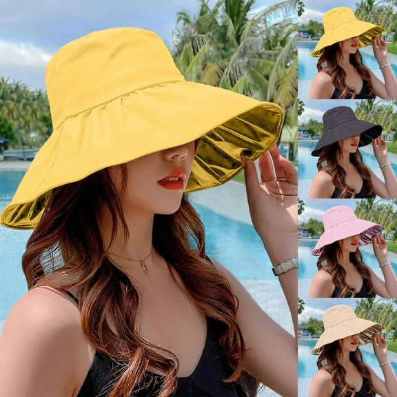 Women's Wide Brim Sun Hat - UPF 50 UV Protection Foldable Beach Bucket Cap for Travel, Fishing & Outdoor Activities-Black