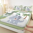 thumbnail image 3 of Homewish Kawaii Dino Dinsaur Twin Sheet Sets,Hawaii Coconut Tree Twin Fitted Sheet,Green Gray 03 For Boys Child,Ultra Soft Home Decor,3 Pieces, 3 of 7