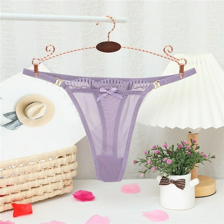 Women Sexy Bow Knot Panties Mesh Full Sheer Lace Seamless Thong Panties Microfiber Panties