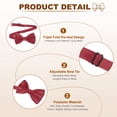 thumbnail image 3 of Pajarita para hombres, pajaritas ajustables con pañuelo de bolsillo, conjuntos de pajaritas preatadas para bodas (Rojo vino), 3 of 6