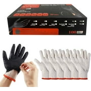 BBQ Gloves 6 Cotton Glove Liners and 100 Disposable Nitrile Gloves,Washable Cotton Liners Powder Latex Free Nitrile Gloves,Applies to Cooking Baking Grilling.