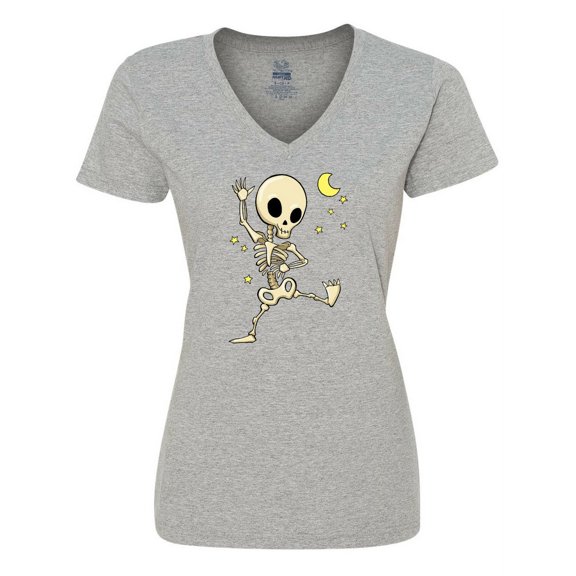 Inktastic Cute Dancing Skeleton Women's V-Neck T-Shirt