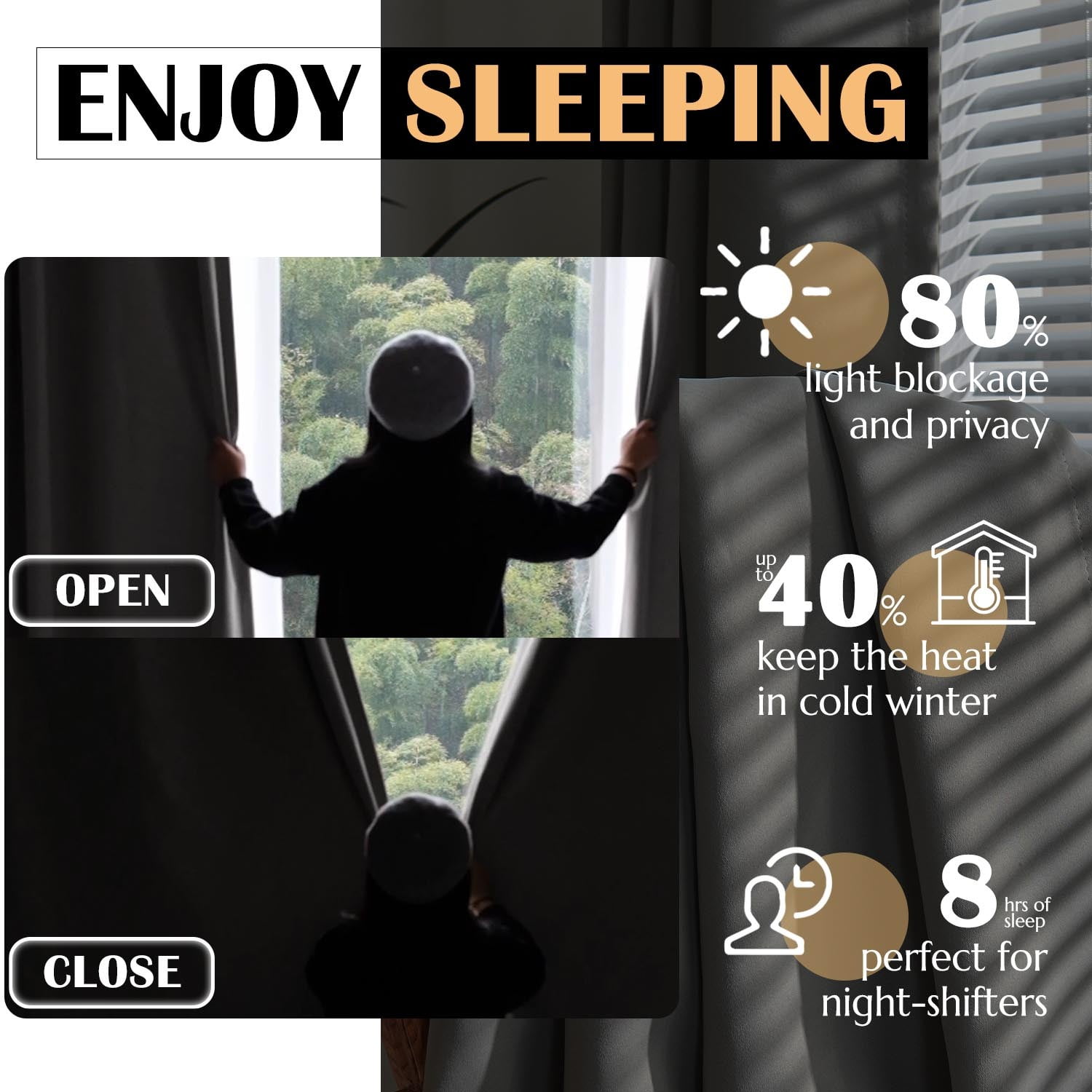 Curtainking Blackout Curtain and Drapes Bedroom Curtains 40x84 inch Solid Grommet Curtains for Living Room, Grey, 2 Pcs