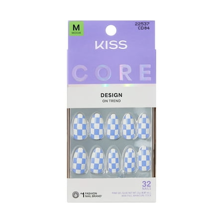 KISS CORE Design Press On Nails Almond, ‘Credit’, Neutral, Medium Length, 32 Count