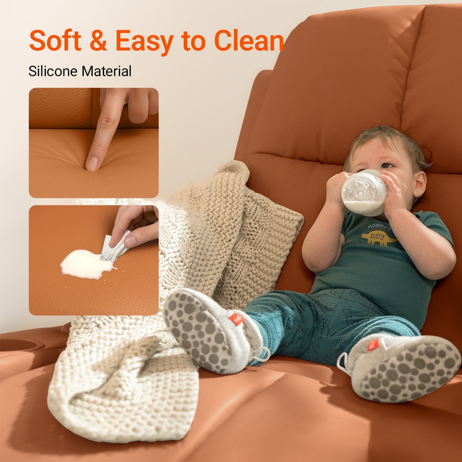 MAMAZING Nursery Rocking Chair Swivel Glider Oversized Recliner with Pockets Electric Power Baby Nursing Chair Brown