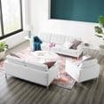 thumbnail image 2 of Tufted Armchair and Loveseat Sofa Set, Faux Leather, Silver White, Modern Contemporary Urban Design, Living Lounge Room Hotel Lobby Hospitality, 2 of 8