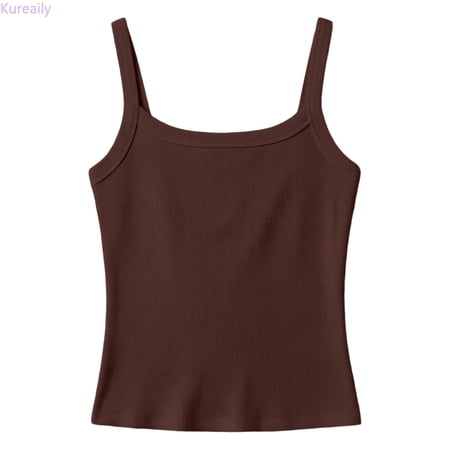 Kureaily Girls Ribbed Stretch Sleeveless Tank Top Casual Basic Slim Fit Tee Shirt For Kids Toddler Youth/ 11-12 Years/ Big Kid (Brown)