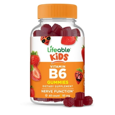 Vitamin B6 Gummies For Kids | Great Tasting B6 Vitamins 50mg | Vegan non-GMO Gluten Free | for Nerve Function support | 60 Gummies | Lifeable