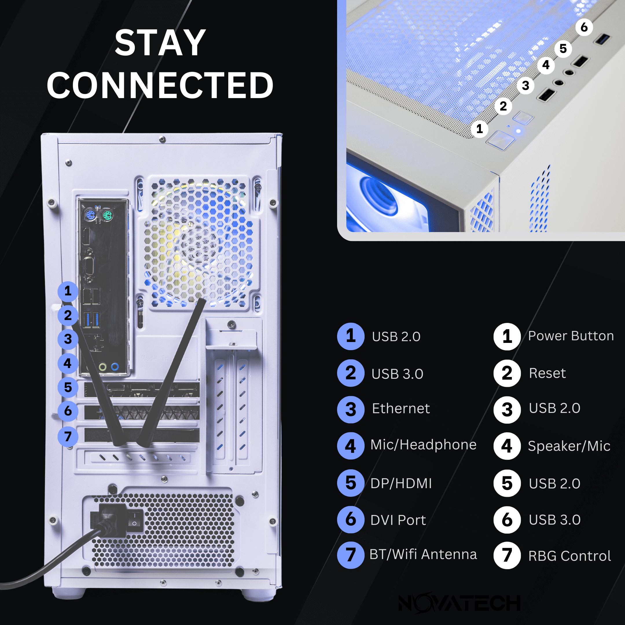 Novatech Titan Pro+ Prebuilt Gaming PC Desktop Computer - RTX 5060 - Ryzen 5 - 4.2GHz - 16GB RAM - 1TB M.2 SSD WiFi/BT, Win 11 - Gaming Computer Tower - Pre Built PC Gaming - 1 Year Warranty (White)